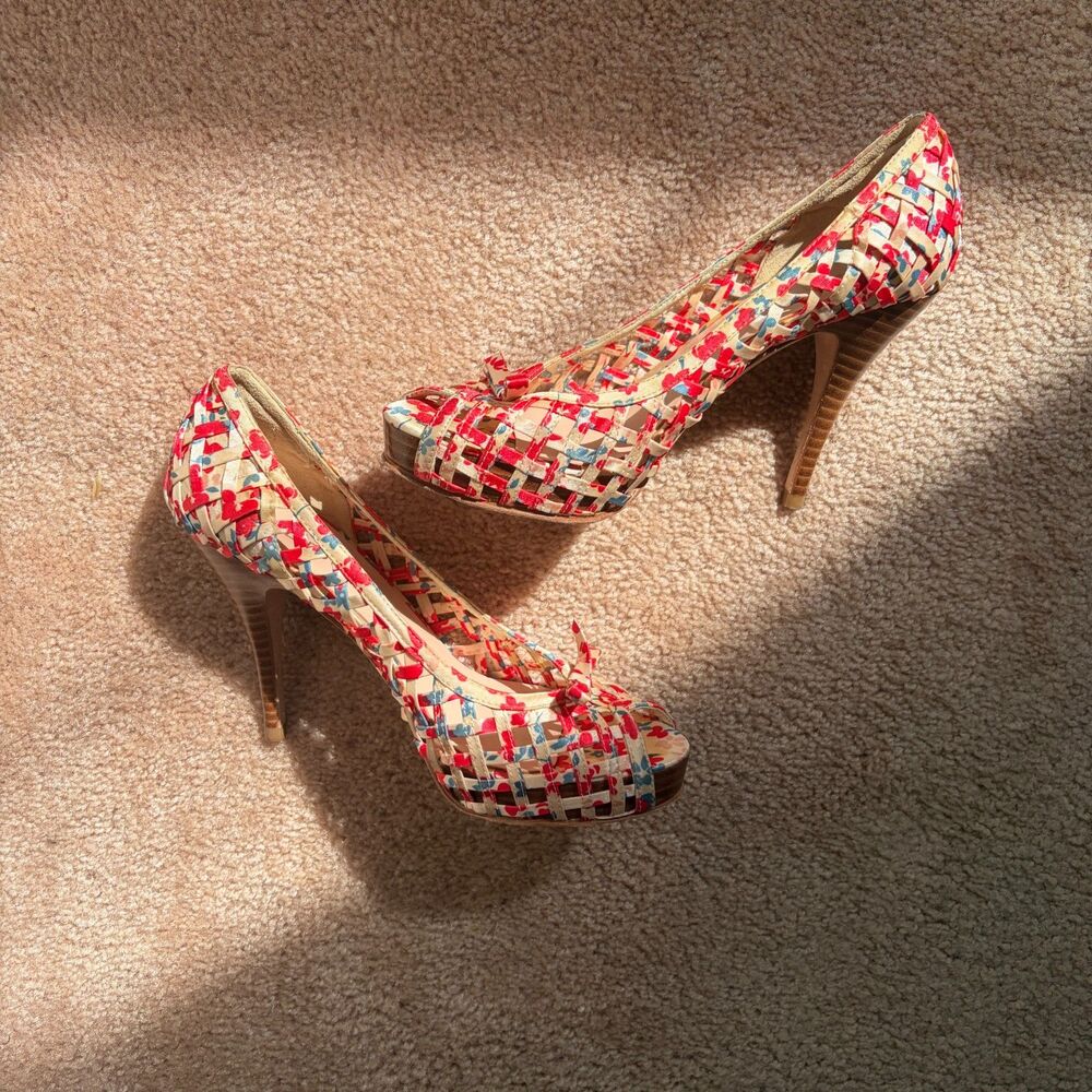 y2k fairycore picnic woven floral ribbon peep toe heels garden party